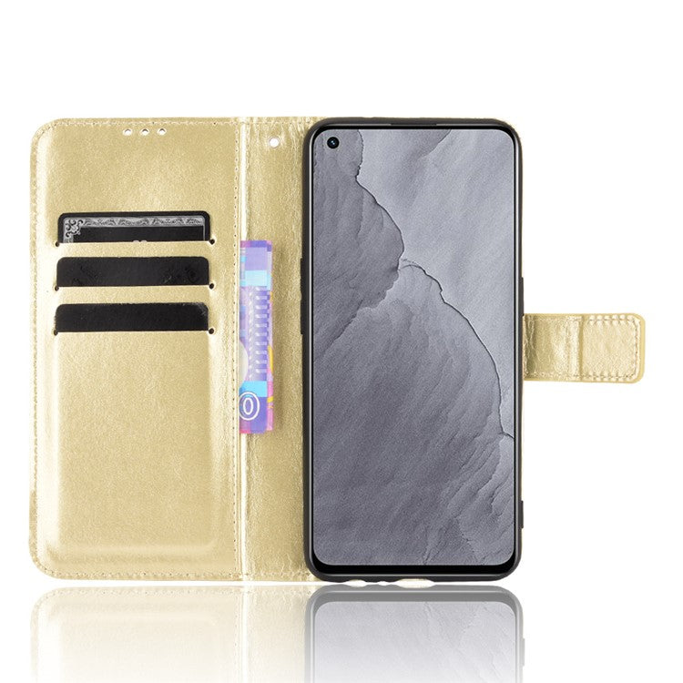 Crazy Horse Texture Wallet Stand PU Leather Case Shell with Strap for Realme GT Master - Gold