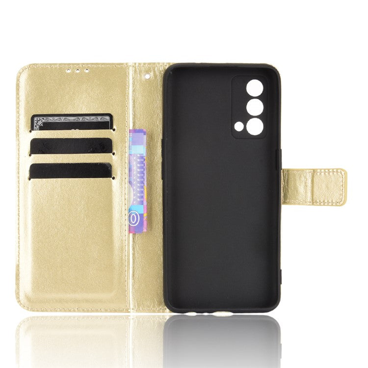 Crazy Horse Texture Wallet Stand PU Leather Case Shell with Strap for Realme GT Master - Gold