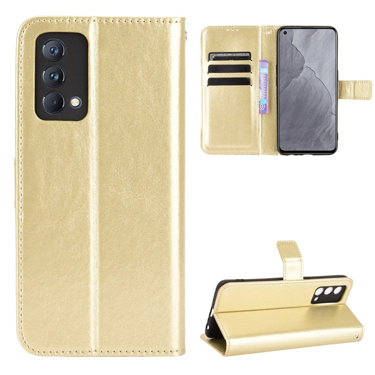 Crazy Horse Texture Wallet Stand PU Leather Case Shell with Strap for Realme GT Master - Gold
