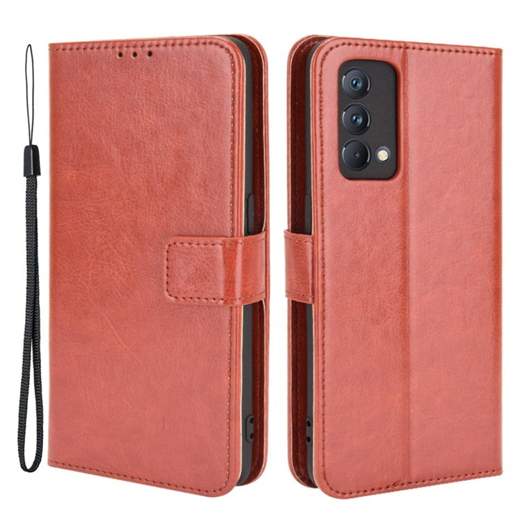 Crazy Horse Texture Wallet Stand PU Leather Case Shell with Strap for Realme GT Master - Brown