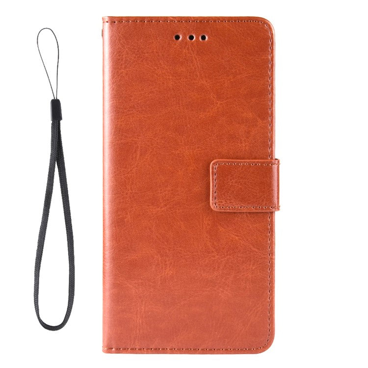 Crazy Horse Texture Wallet Stand PU Leather Case Shell with Strap for Realme GT Master - Brown