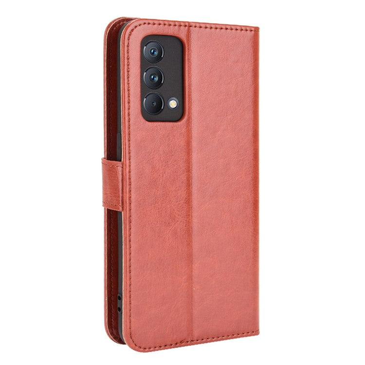 Crazy Horse Texture Wallet Stand PU Leather Case Shell with Strap for Realme GT Master - Brown