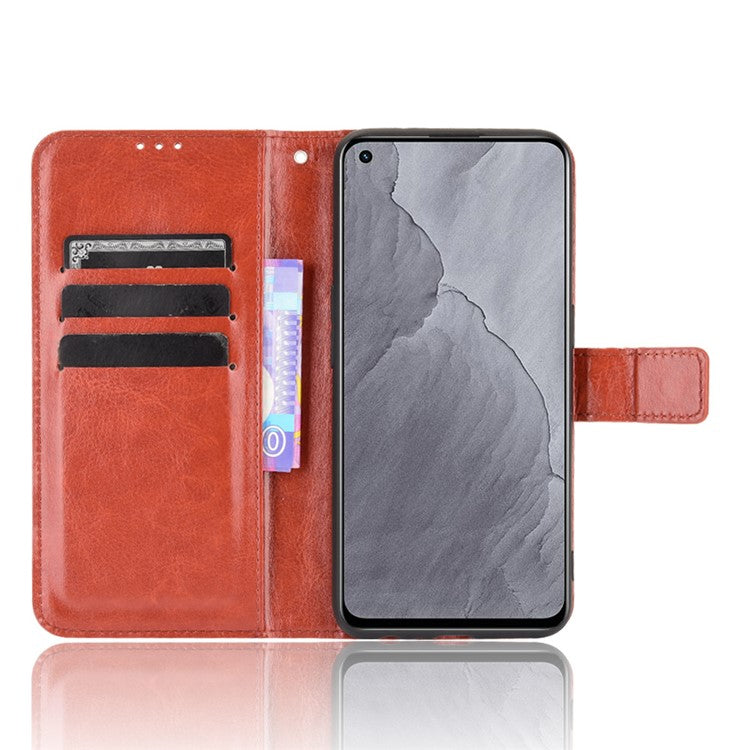 Crazy Horse Texture Wallet Stand PU Leather Case Shell with Strap for Realme GT Master - Brown
