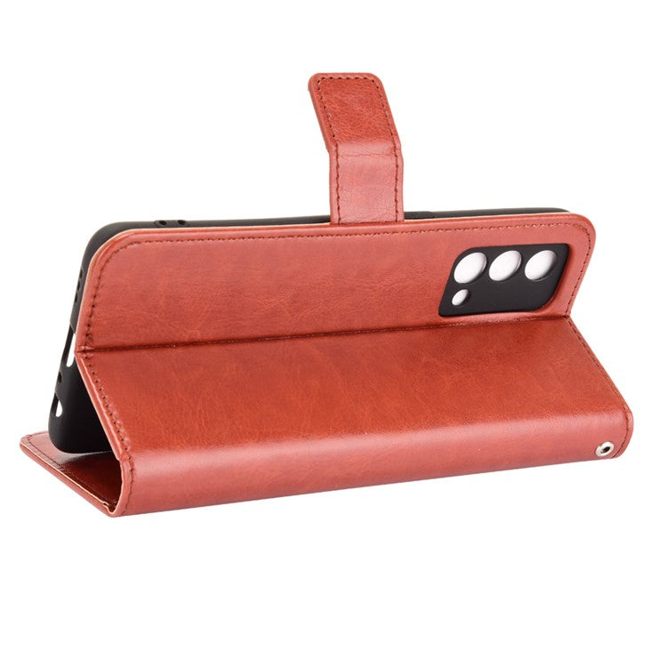 Crazy Horse Texture Wallet Stand PU Leather Case Shell with Strap for Realme GT Master - Brown