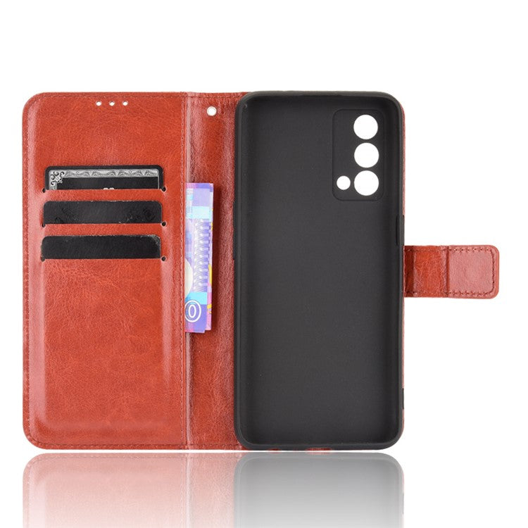Crazy Horse Texture Wallet Stand PU Leather Case Shell with Strap for Realme GT Master - Brown
