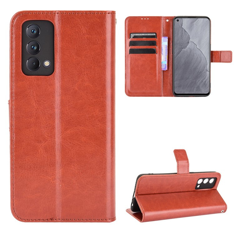 Crazy Horse Texture Wallet Stand PU Leather Case Shell with Strap for Realme GT Master - Brown