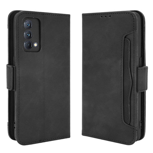 Multiple Card Slots Leather Case with Wallet Stand for Realme GT Master - Black