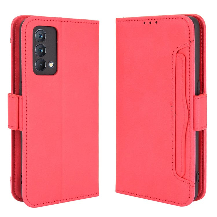 Multiple Card Slots Leather Case with Wallet Stand for Realme GT Master - Red