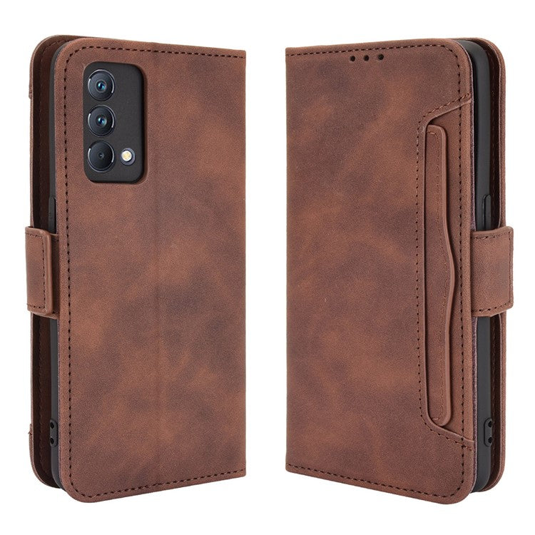 Multiple Card Slots Leather Case with Wallet Stand for Realme GT Master - Brown