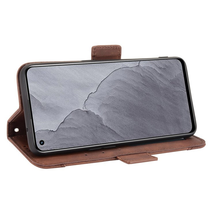 Multiple Card Slots Leather Case with Wallet Stand for Realme GT Master - Brown