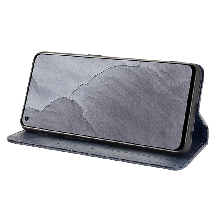 Vintage Style Auto-absorbed Folio Flip Leather Phone Case Shell with Wallet Stand for Realme GT Master - Blue