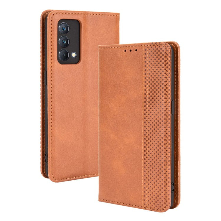 Vintage Style Auto-absorbed Folio Flip Leather Phone Case Shell with Wallet Stand for Realme GT Master - Brown