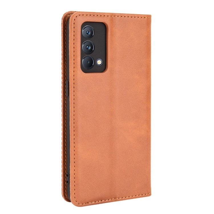 Vintage Style Auto-absorbed Folio Flip Leather Phone Case Shell with Wallet Stand for Realme GT Master - Brown
