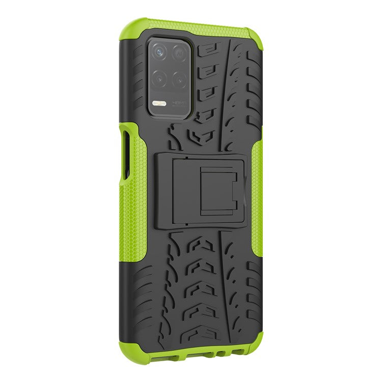 Tire Texture Dual-Layer PC + TPU Heavy Duty Rugged Case with Kickstand for Realme 8 5G/V13 5G/Narzo 30 5G - Green