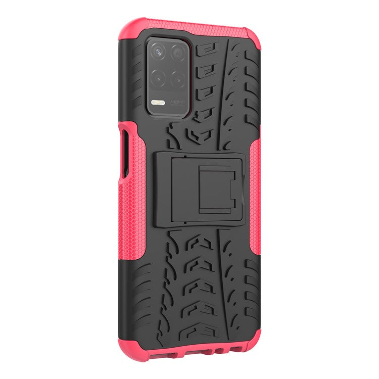 Tire Texture Dual-Layer PC + TPU Heavy Duty Rugged Case with Kickstand for Realme 8 5G/V13 5G/Narzo 30 5G - Rose