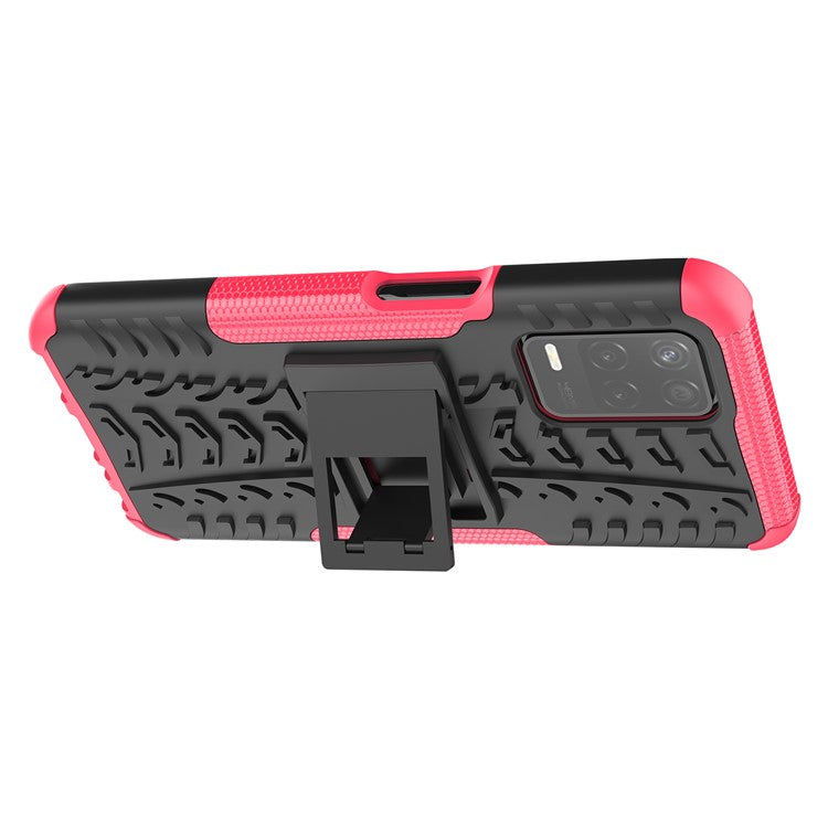 Tire Texture Dual-Layer PC + TPU Heavy Duty Rugged Case with Kickstand for Realme 8 5G/V13 5G/Narzo 30 5G - Rose