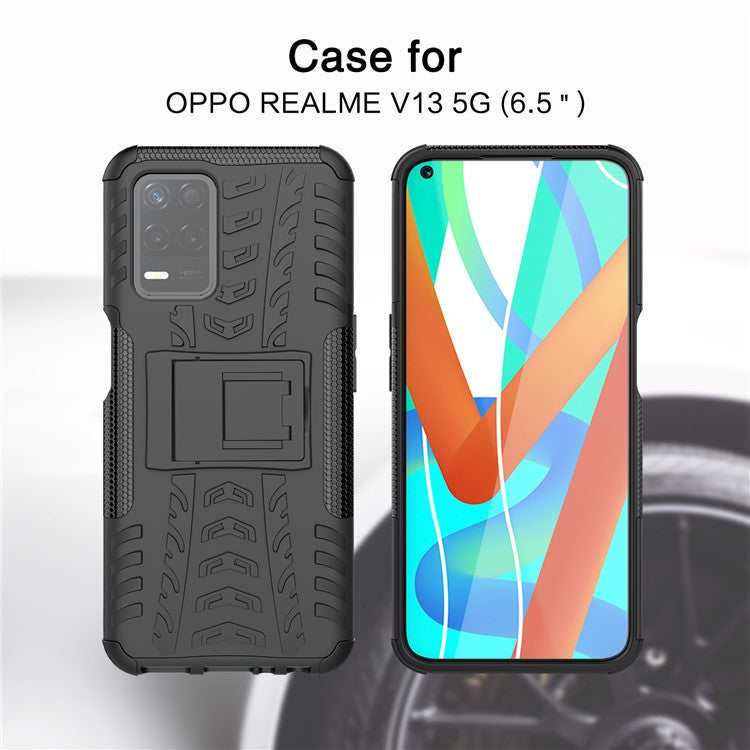 Tire Texture Dual-Layer PC + TPU Heavy Duty Rugged Case with Kickstand for Realme 8 5G/V13 5G/Narzo 30 5G - Rose