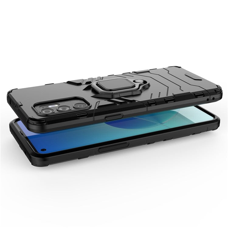Shockproof Protection Soft TPU Bumper + Hard PC Back Case with Ring Kickstand for Oppo Reno6 4G - Black