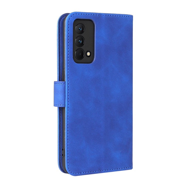Skin-Touch PU Leather Wallet Stand Case Magnetic Flip Shockproof Protective Cover for Realme GT Master - Blue