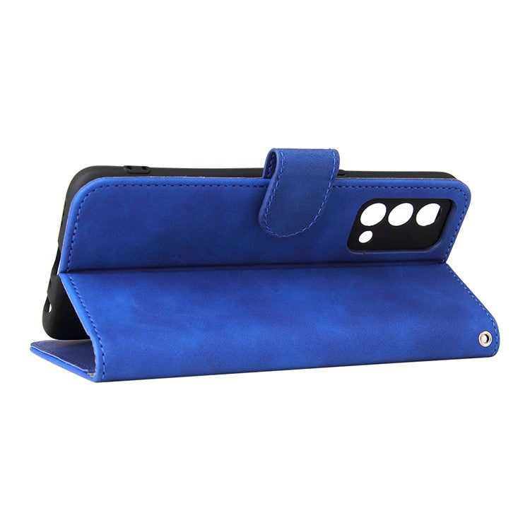 Skin-Touch PU Leather Wallet Stand Case Magnetic Flip Shockproof Protective Cover for Realme GT Master - Blue