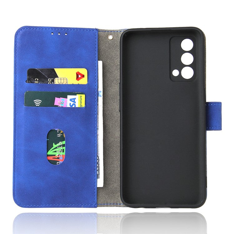 Skin-Touch PU Leather Wallet Stand Case Magnetic Flip Shockproof Protective Cover for Realme GT Master - Blue