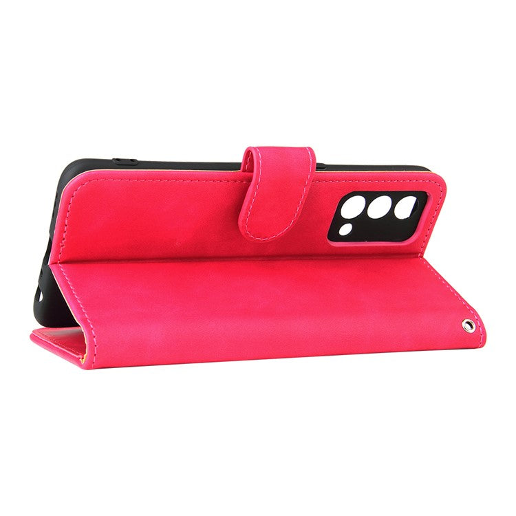 Skin-Touch PU Leather Wallet Stand Case Magnetic Flip Shockproof Protective Cover for Realme GT Master - Rose
