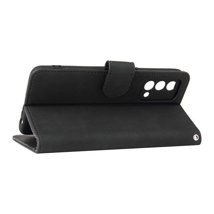 Skin-Touch PU Leather Wallet Stand Case Magnetic Flip Shockproof Protective Cover for Realme GT Master - Black