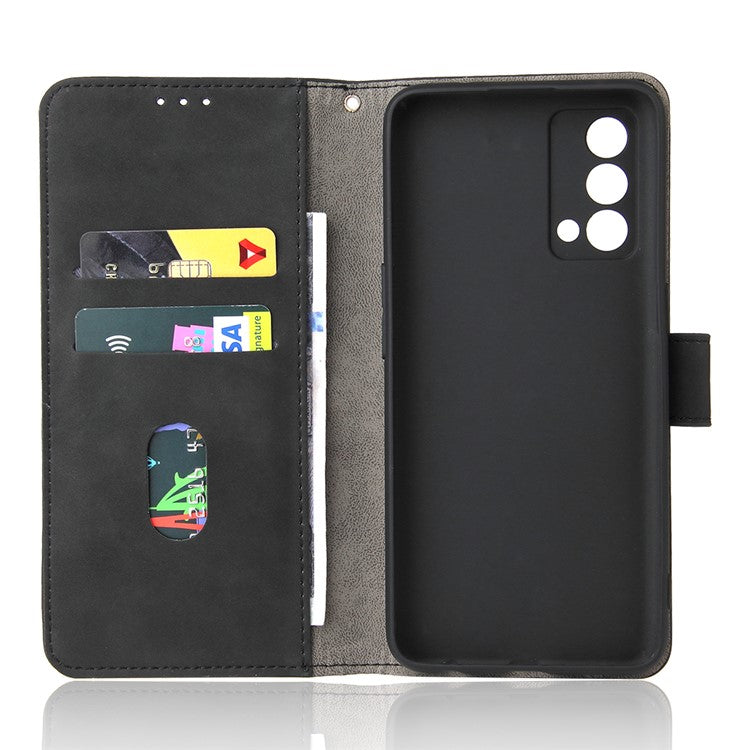 Skin-Touch PU Leather Wallet Stand Case Magnetic Flip Shockproof Protective Cover for Realme GT Master - Black