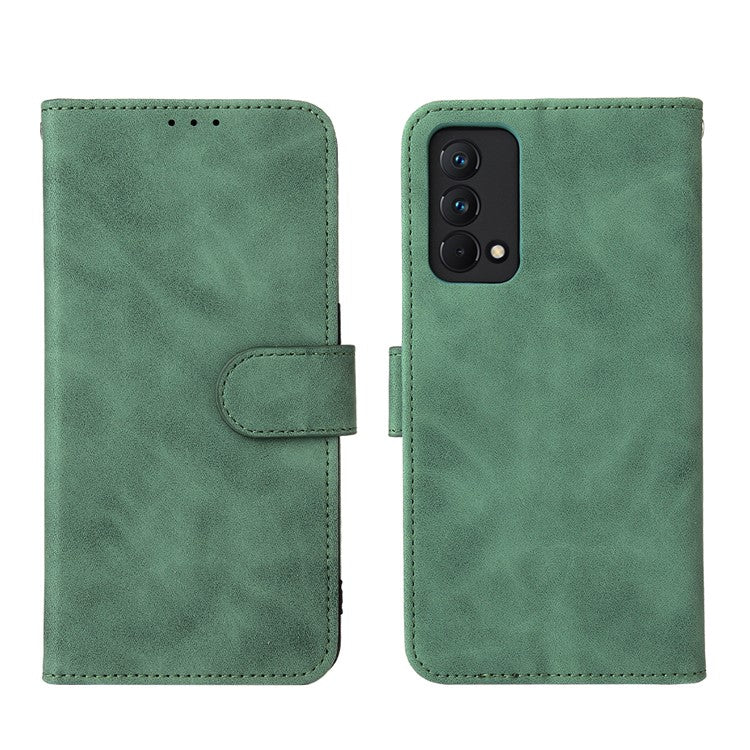 Skin-Touch PU Leather Wallet Stand Case Magnetic Flip Shockproof Protective Cover for Realme GT Master - Green