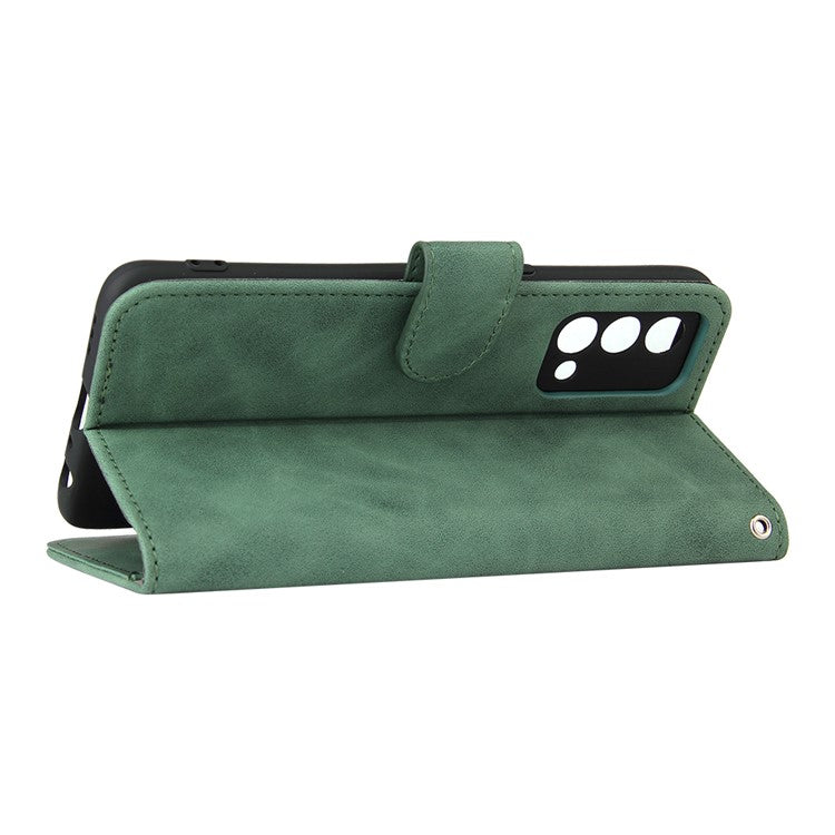 Skin-Touch PU Leather Wallet Stand Case Magnetic Flip Shockproof Protective Cover for Realme GT Master - Green