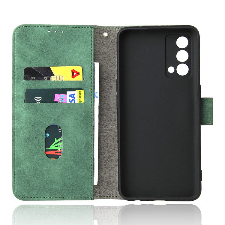 Skin-Touch PU Leather Wallet Stand Case Magnetic Flip Shockproof Protective Cover for Realme GT Master - Green