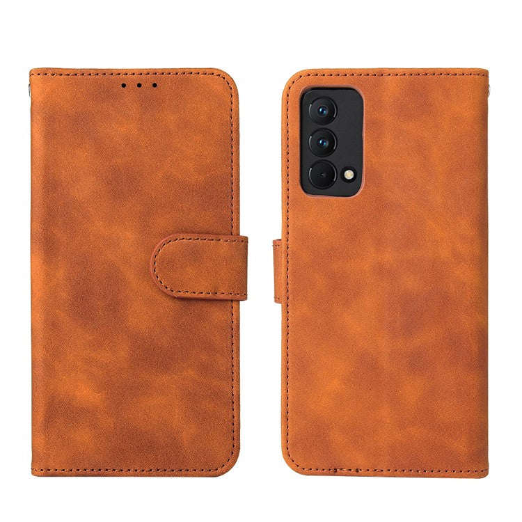 Skin-Touch PU Leather Wallet Stand Case Magnetic Flip Shockproof Protective Cover for Realme GT Master - Brown