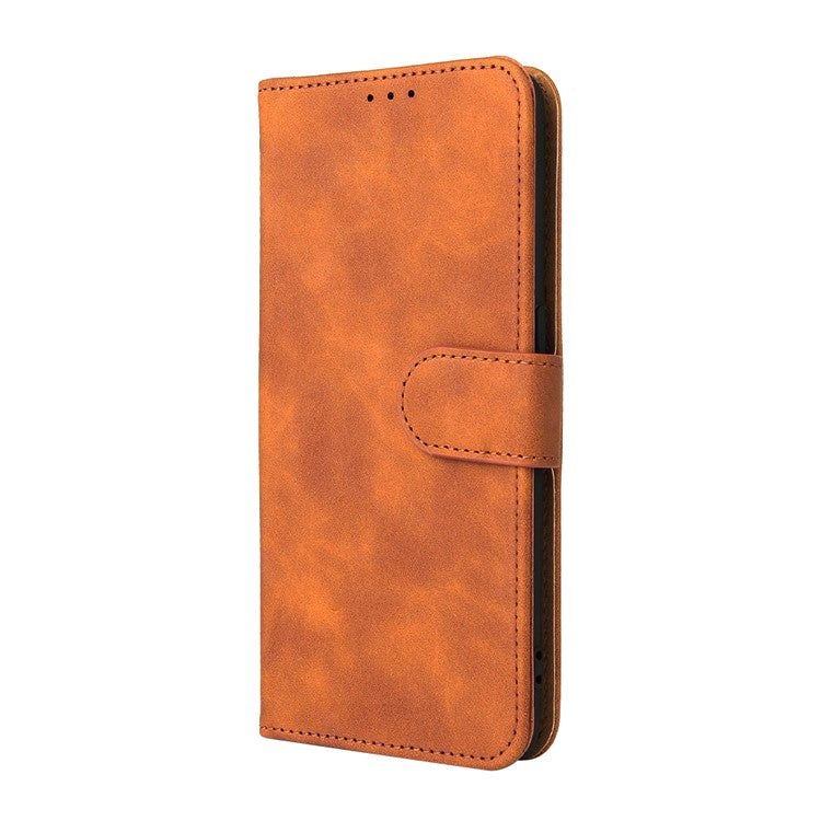 Skin-Touch PU Leather Wallet Stand Case Magnetic Flip Shockproof Protective Cover for Realme GT Master - Brown