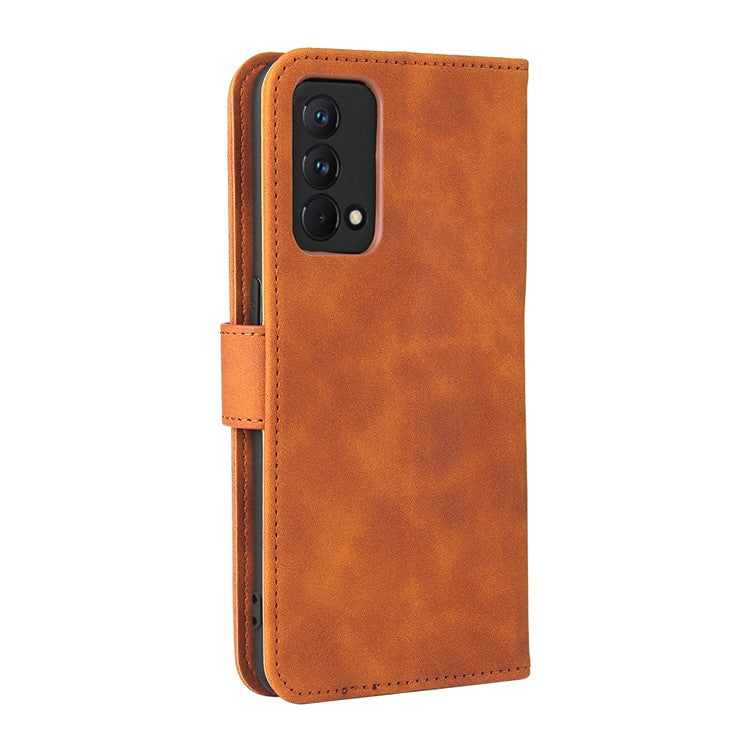 Skin-Touch PU Leather Wallet Stand Case Magnetic Flip Shockproof Protective Cover for Realme GT Master - Brown