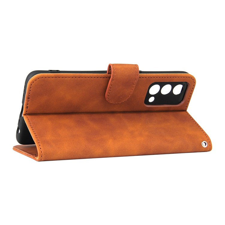 Skin-Touch PU Leather Wallet Stand Case Magnetic Flip Shockproof Protective Cover for Realme GT Master - Brown