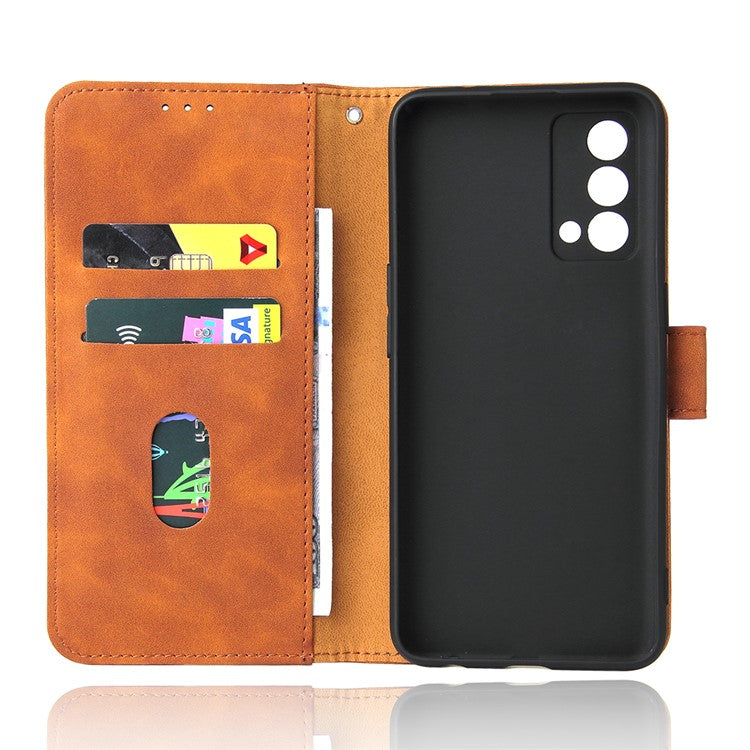 Skin-Touch PU Leather Wallet Stand Case Magnetic Flip Shockproof Protective Cover for Realme GT Master - Brown