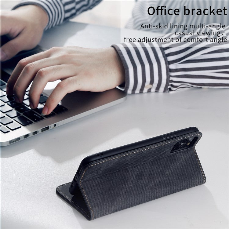 Jeans Cloth Texture Auto-absorbed Shockproof Wallet Design Full Body Protection Leather Phone Case with Stand for vivo Y21/Y33s - Brown