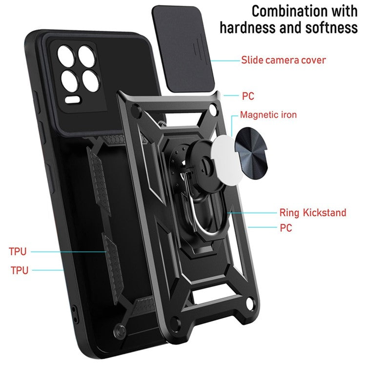 Kickstand PC + TPU Shockproof Impact-Resistant Cover with Slide Lens Protection for Realme 8 / 8 Pro - Green
