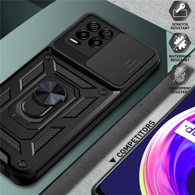 Kickstand PC + TPU Shockproof Impact-Resistant Cover with Slide Lens Protection for Realme 8 / 8 Pro - Red