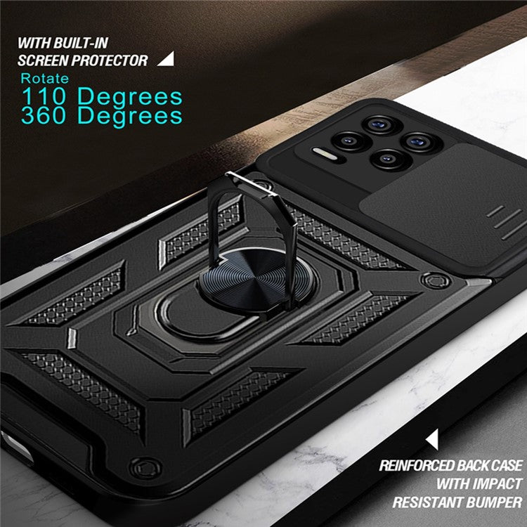 Kickstand PC + TPU Shockproof Impact-Resistant Cover with Slide Lens Protection for Realme 8 / 8 Pro - Red