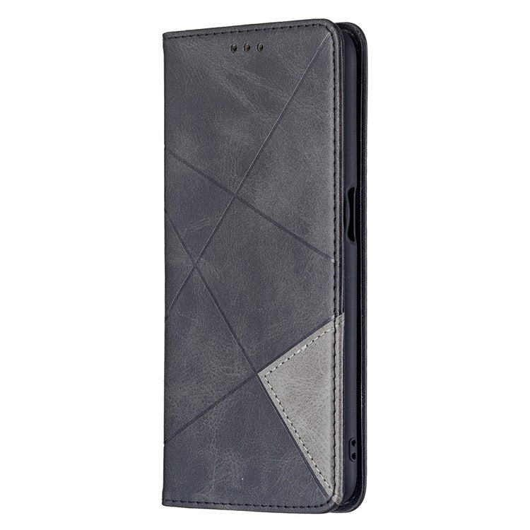 Magnetic Closure Card Holder Vintage Rhombus-Like Imprinting Drop-proof Leather Stand Protective Case for Oppo A16 / A16s / A54s - Black