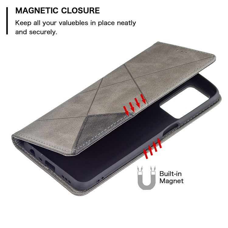 Magnetic Closure Card Holder Vintage Rhombus-Like Imprinting Drop-proof Leather Stand Protective Case for Oppo A16 / A16s / A54s - Grey