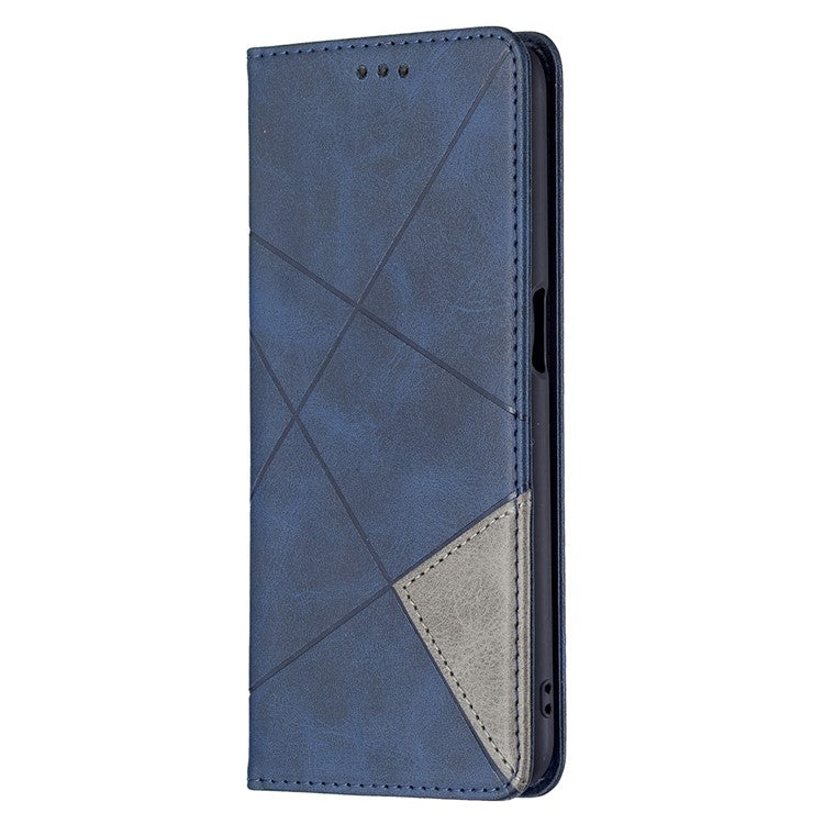 Magnetic Closure Card Holder Vintage Rhombus-Like Imprinting Drop-proof Leather Stand Protective Case for Oppo A16 / A16s / A54s - Blue