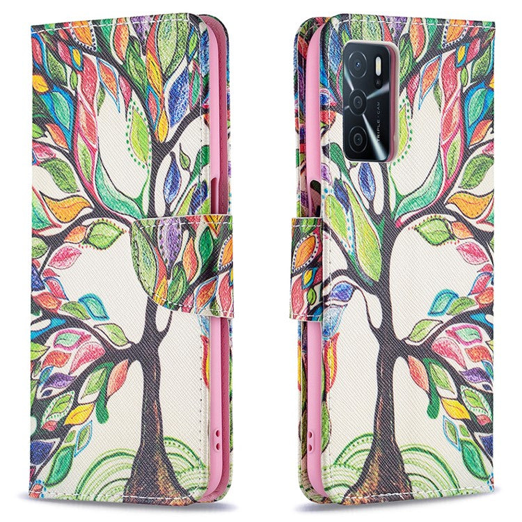 Pattern Printing Premium PU Leather Wallet Stand Flip Protective Cover with Magnetic Closure for Oppo A16/A16s/A54s - Life Tree