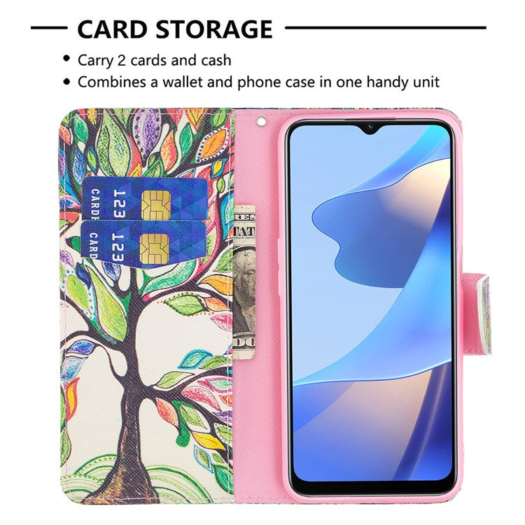 Pattern Printing Premium PU Leather Wallet Stand Flip Protective Cover with Magnetic Closure for Oppo A16/A16s/A54s - Life Tree