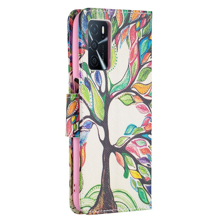 Pattern Printing Premium PU Leather Wallet Stand Flip Protective Cover with Magnetic Closure for Oppo A16/A16s/A54s - Life Tree