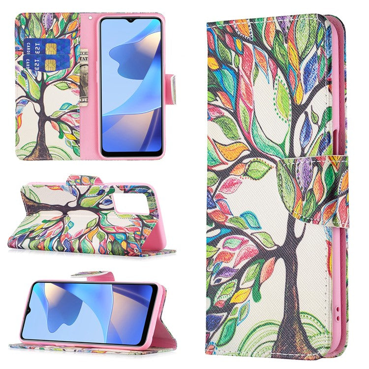 Pattern Printing Premium PU Leather Wallet Stand Flip Protective Cover with Magnetic Closure for Oppo A16/A16s/A54s - Life Tree