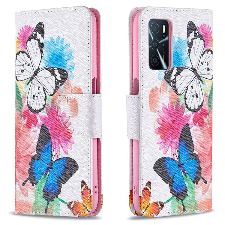 Pattern Printing Premium PU Leather Wallet Stand Flip Protective Cover with Magnetic Closure for Oppo A16/A16s/A54s - Two Butterflies