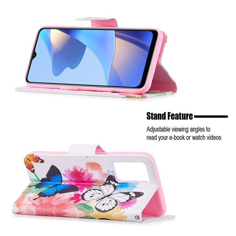 Pattern Printing Premium PU Leather Wallet Stand Flip Protective Cover with Magnetic Closure for Oppo A16/A16s/A54s - Two Butterflies
