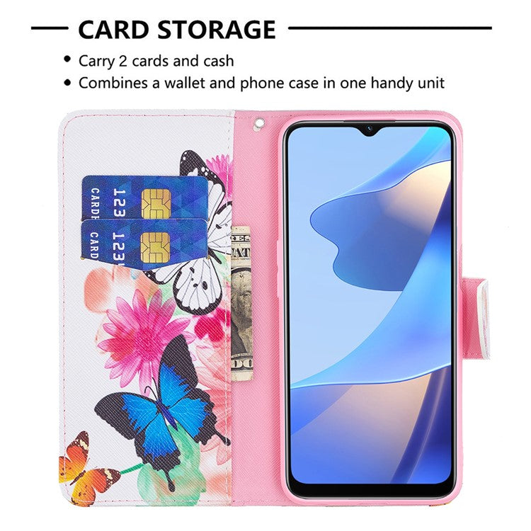 Pattern Printing Premium PU Leather Wallet Stand Flip Protective Cover with Magnetic Closure for Oppo A16/A16s/A54s - Two Butterflies